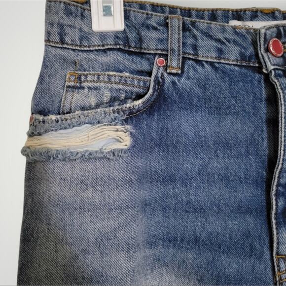 Zara High Rise 90s Full Length Jeans Size 6 Distressed Midwash Raw Hem Classic - Picture 4 of 11